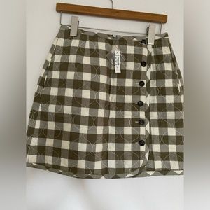 Madewell Quilted Flannel Mini Skirt Gingham Plaid Button Tan Cottage Core NWT